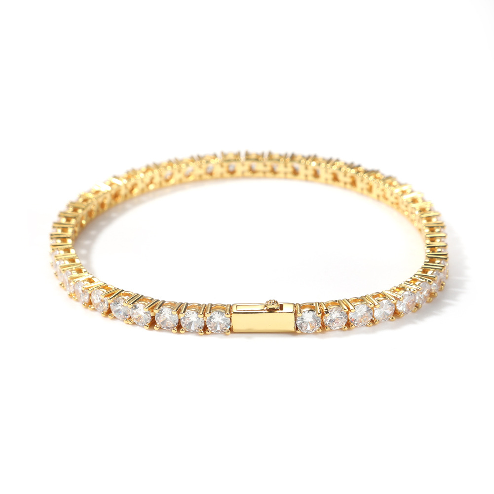 Gold Single-Row Zircon Bracelet – 4mm Wide