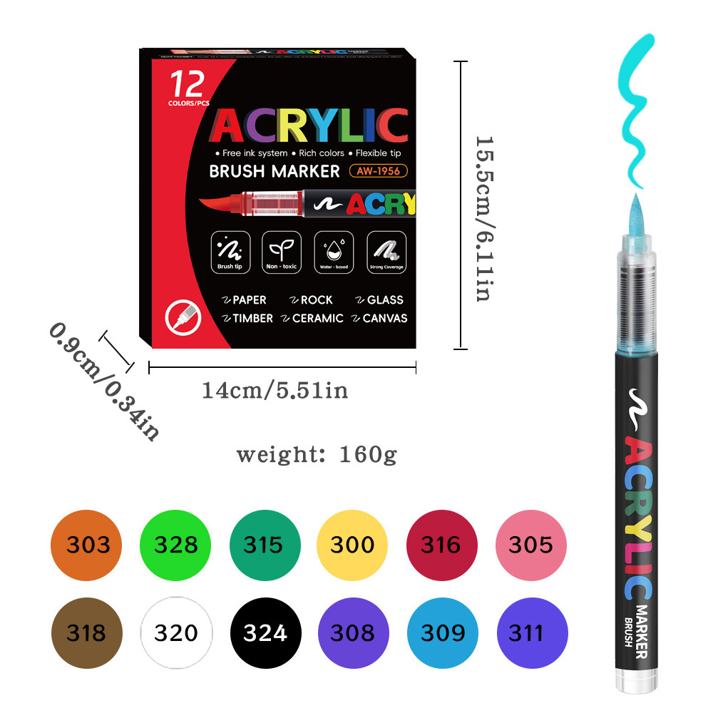 Acrylic Brush Marker – 12-Pack