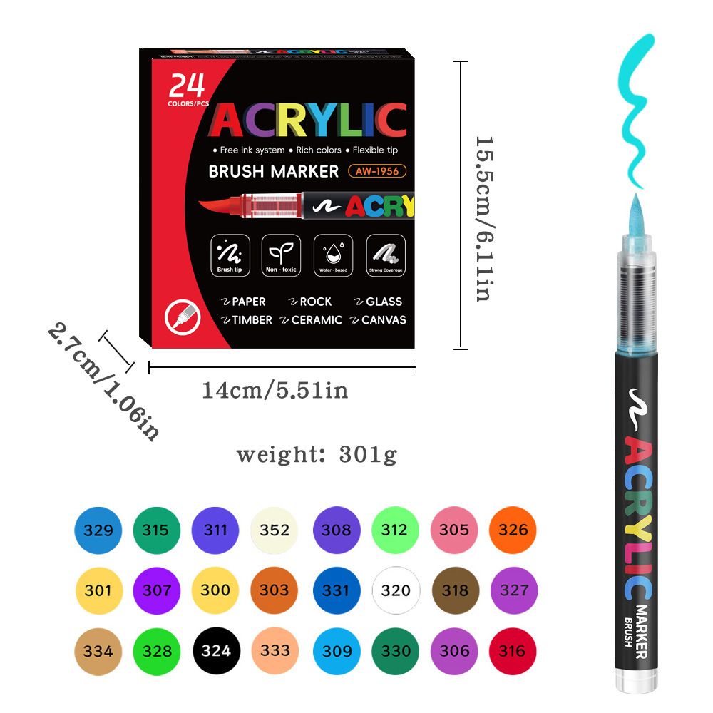Acrylic Brush Marker – 24-Pack