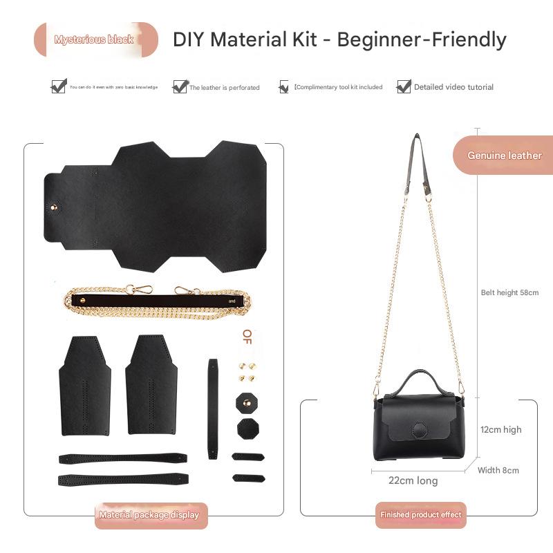Black Leather Bag DIY Kit – Geometric Shoulder Bag Making Material Set with