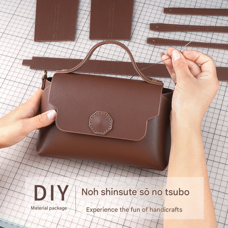 Black Leather Bag DIY Kit – Geometric Shoulder Bag Making Material Set with view 2