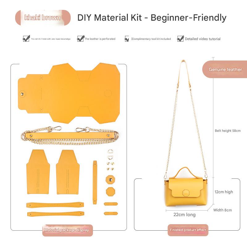 Khaki brown Leather Bag DIY Kit – Geometric Shoulder Bag Making Material Set