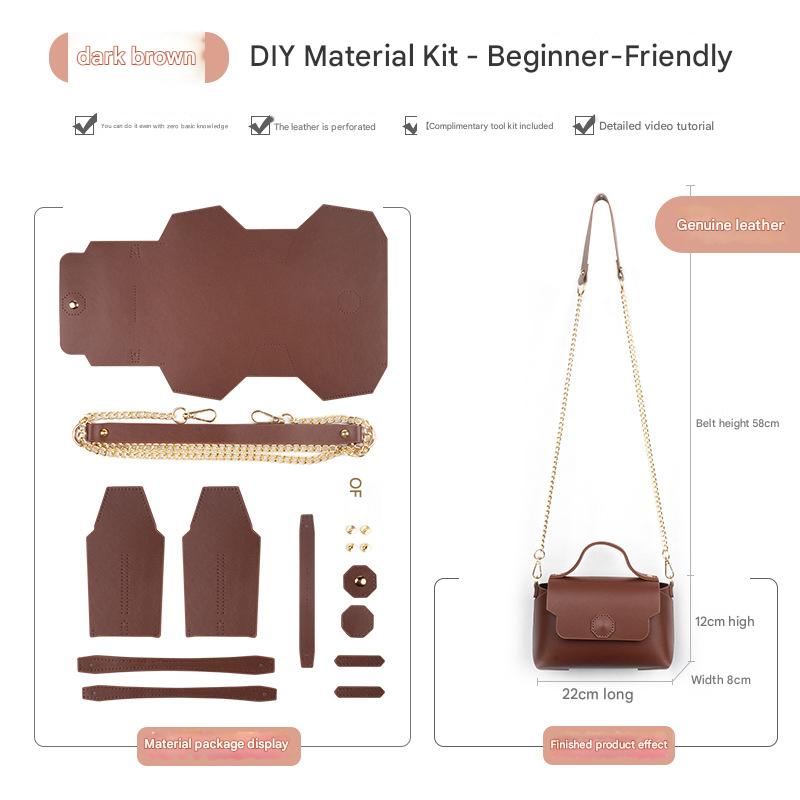 Dark brown Leather Bag DIY Kit – Geometric Shoulder Bag Making Material Set