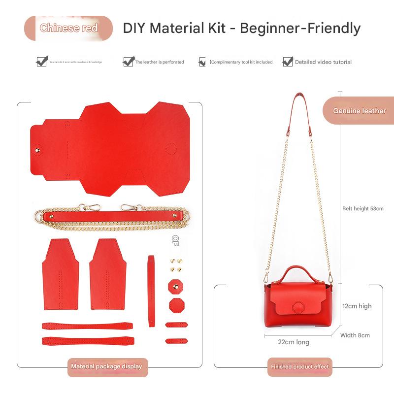 Red Leather Bag DIY Kit – Geometric Shoulder Bag Making Material Set with