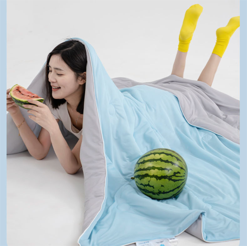 Watermelon green Cooling Summer Quilt with Ice Silk Fabric Lightweight view 2