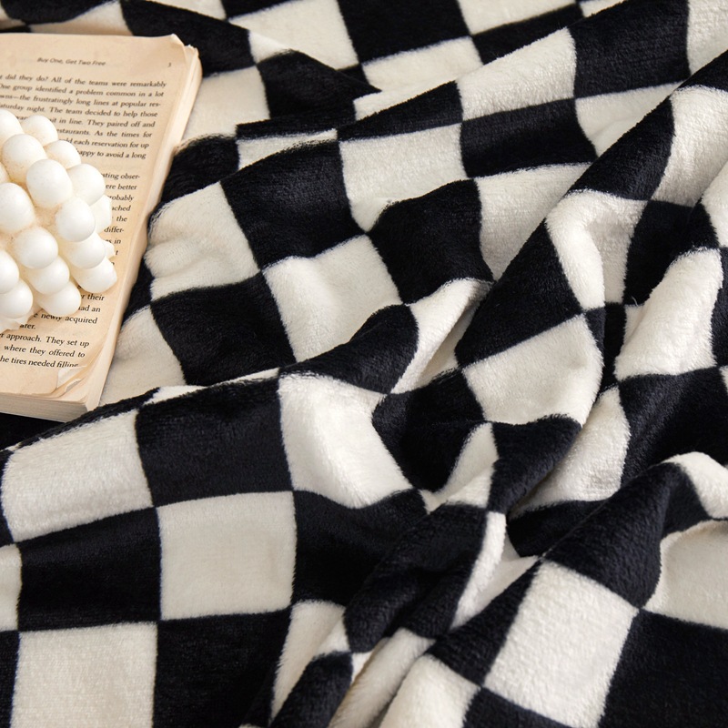 Coffee-colored and white checkered pattern Double-Sided Plaid Fleece Blanket view 3