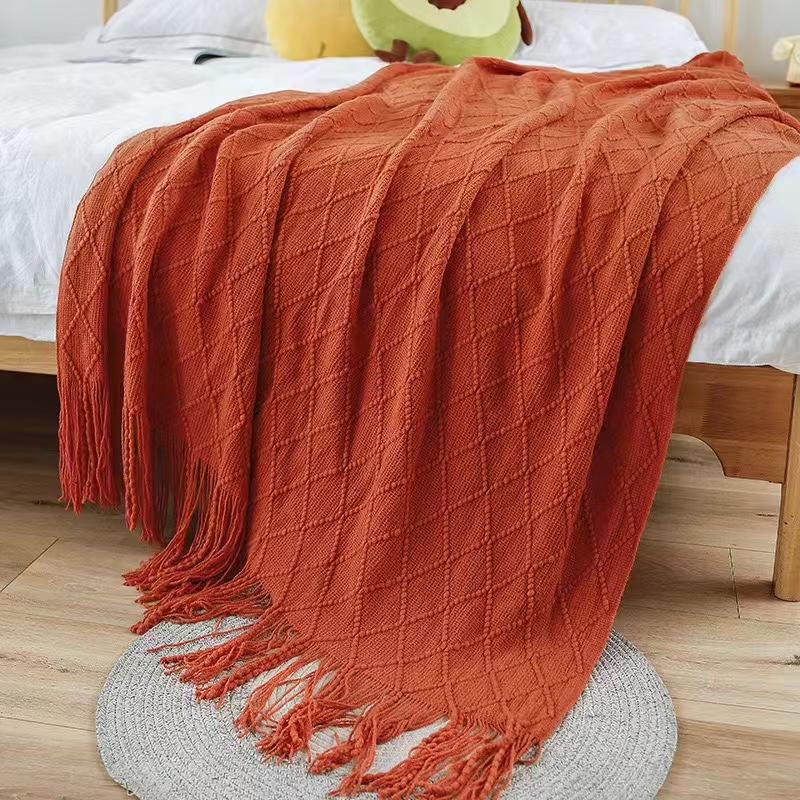 Brick-red Nordic Minimalist Knit Throw Blanket – 127×180cm Lightweight