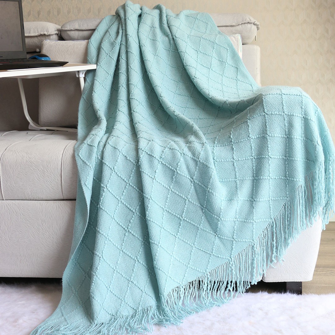 Lake blue Nordic Minimalist Knit Throw Blanket – 127×180cm Lightweight