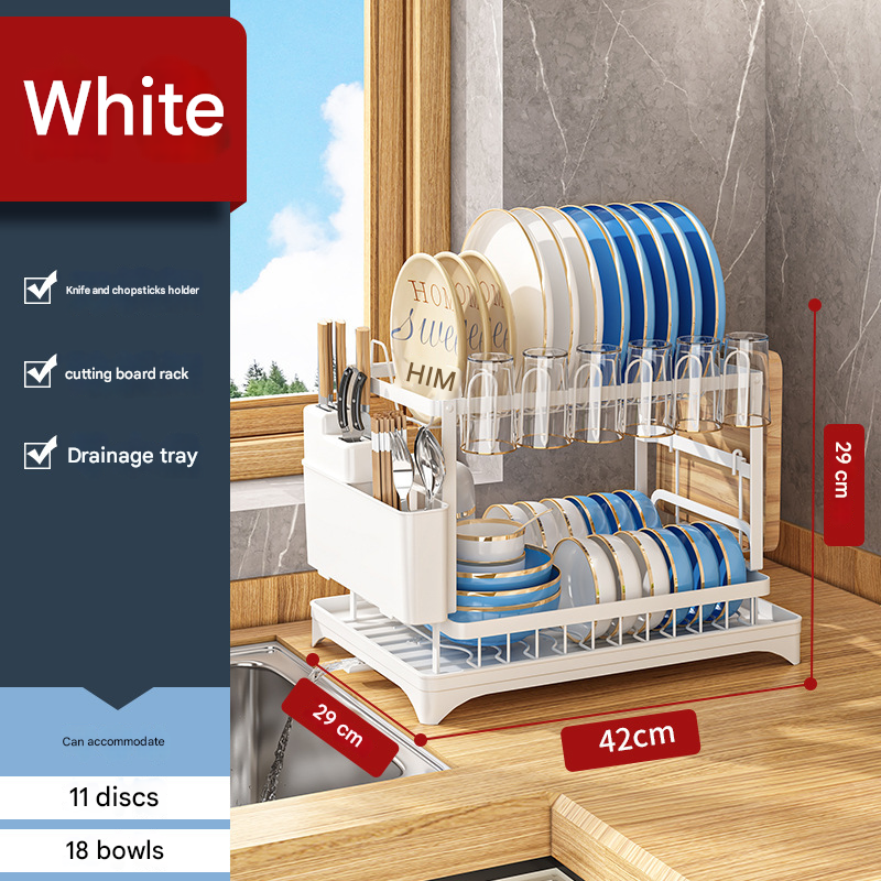 White Foldable Dish Rack with Drain Tray