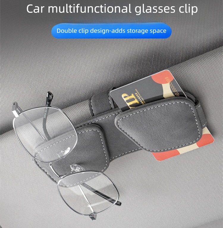 Black Car Sun Visor Sunglasses Holder – Magnetic Dual Clip Organizer with view 3