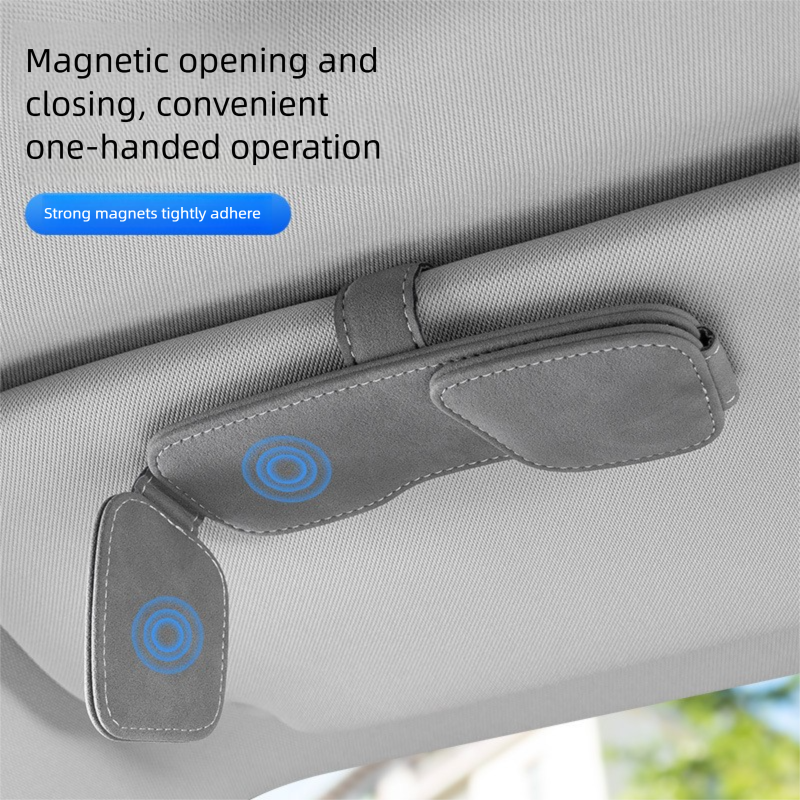 Grey Car Sun Visor Sunglasses Holder – Magnetic Dual Clip Organizer with Suede view 2