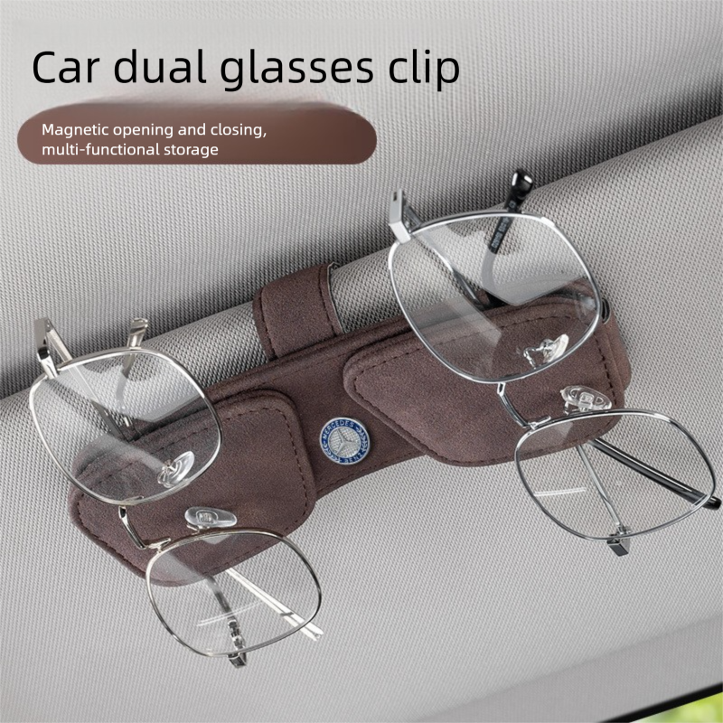 Grey Car Sun Visor Sunglasses Holder – Magnetic Dual Clip Organizer with Suede view 6