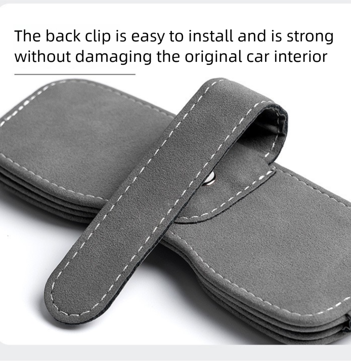 Grey Car Sun Visor Sunglasses Holder – Magnetic Dual Clip Organizer with Suede view 8