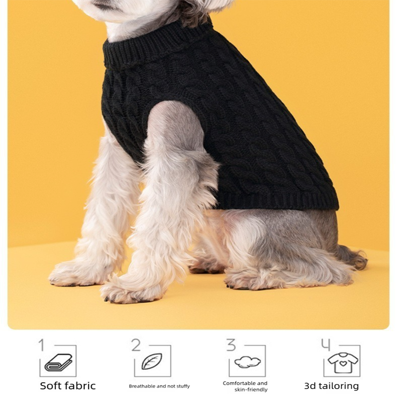 Red Fall & Winter Pet Knit Sweater – Solid Color Cable Knit Turtleneck for view 4