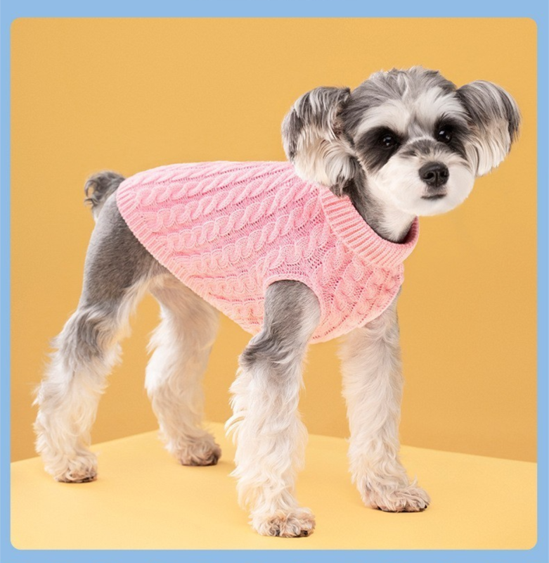 White Fall & Winter Pet Knit Sweater – Solid Color Cable Knit Turtleneck for view 3