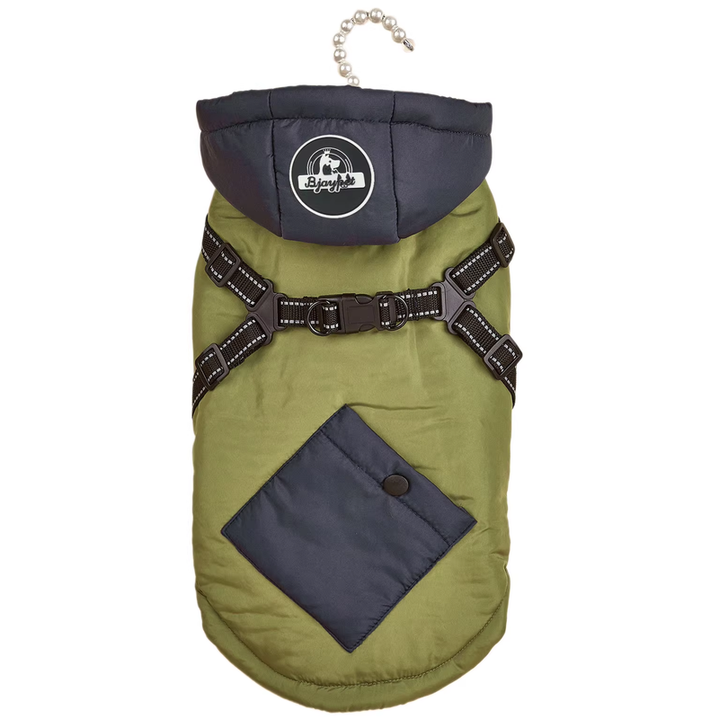 Green Thickened Winter Dog Coat with Reflective Strips – Waterproof — image 1