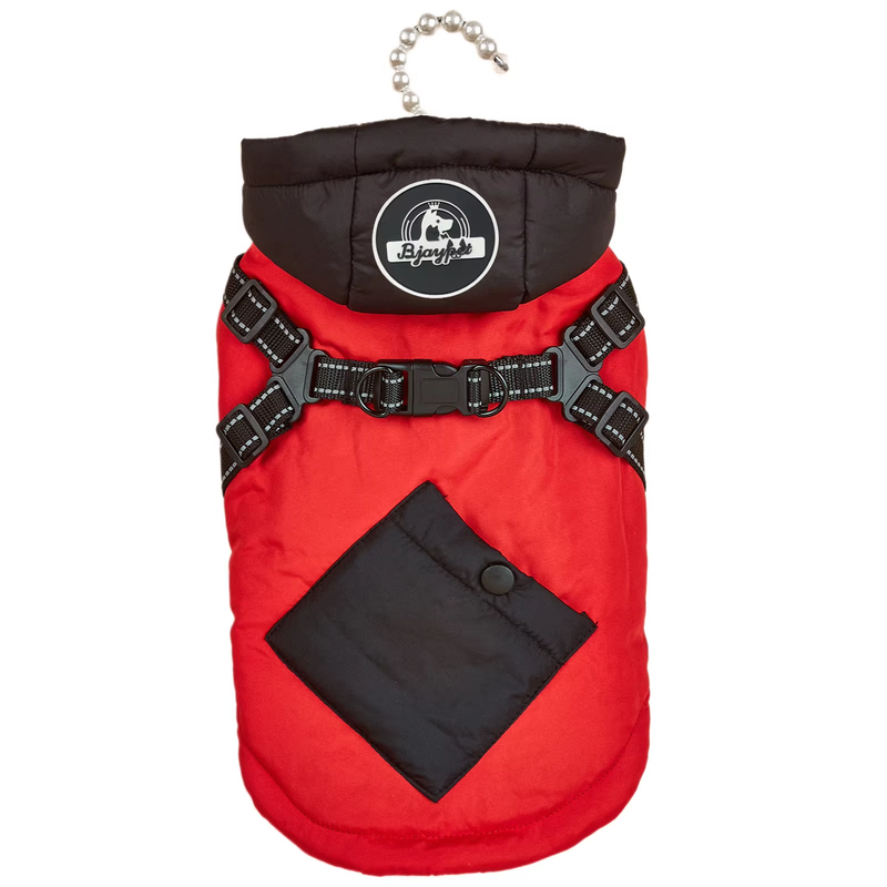 Red Thickened Winter Dog Coat with Reflective Strips – Waterproof — image 1