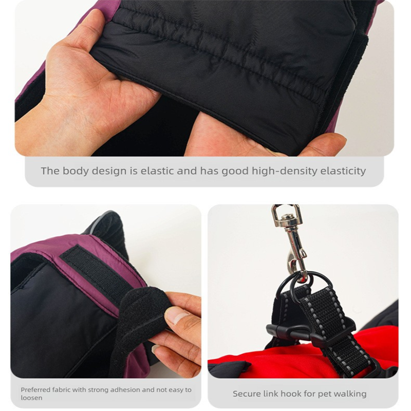 Red Thickened Winter Dog Coat with Reflective Strips – Waterproof view 7