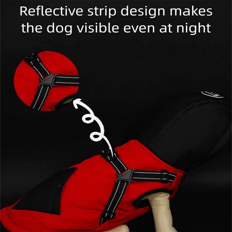 Green Thickened Winter Dog Coat with Reflective Strips – Waterproof view 4