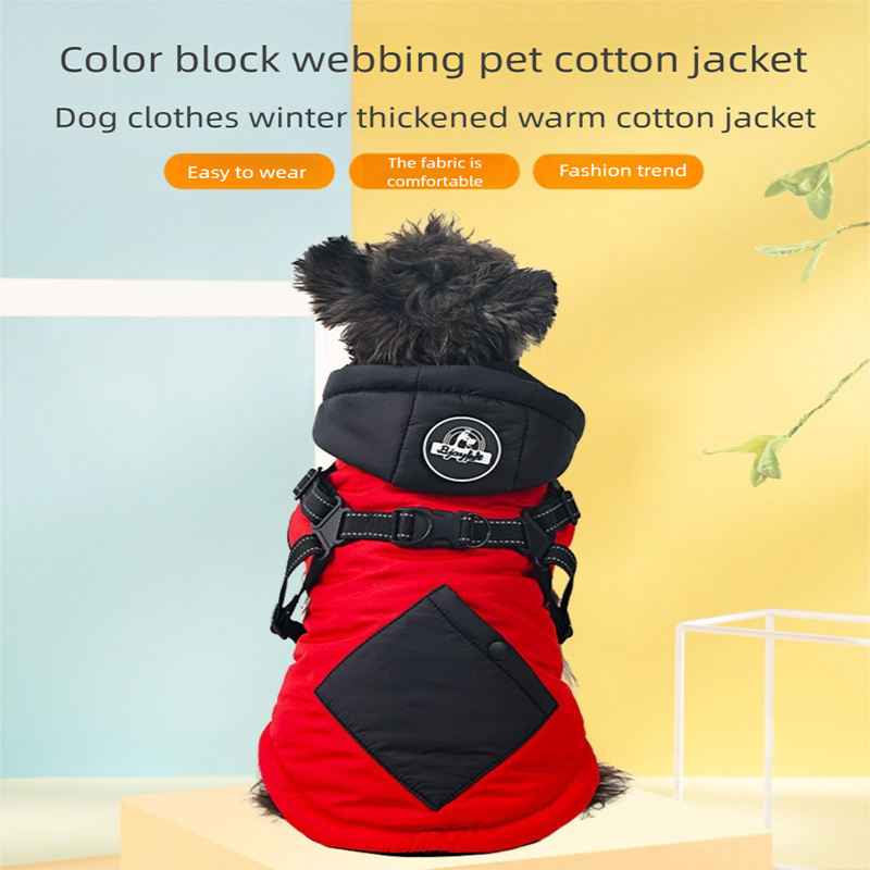 Red Thickened Winter Dog Coat with Reflective Strips – Waterproof view 2