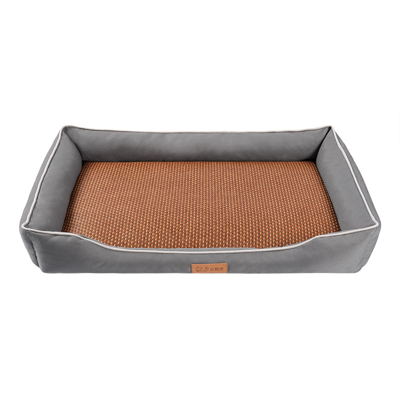 Grey Rectangular Pet Bed with Removable Cooling Mat – Durable 600D Oxford
