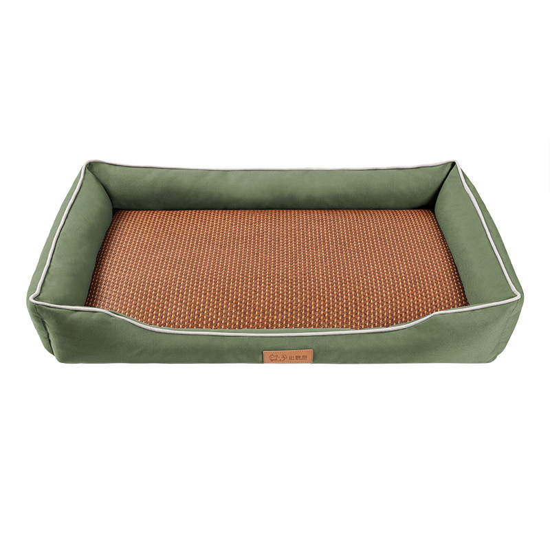 Green Rectangular Pet Bed with Removable Cooling Mat – Durable 600D Oxford