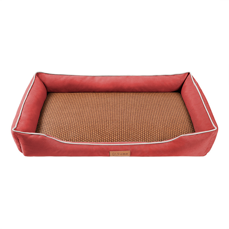 Red Rectangular Pet Bed with Removable Cooling Mat – Durable 600D Oxford