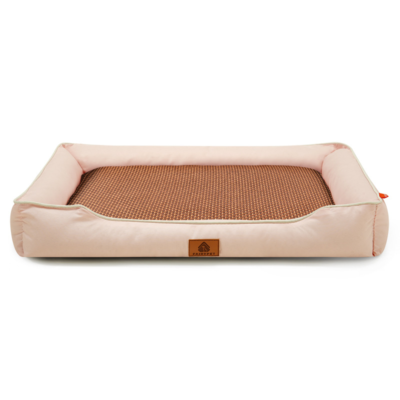 Pink Rectangular Pet Bed with Removable Cooling Mat – Durable 600D Oxford