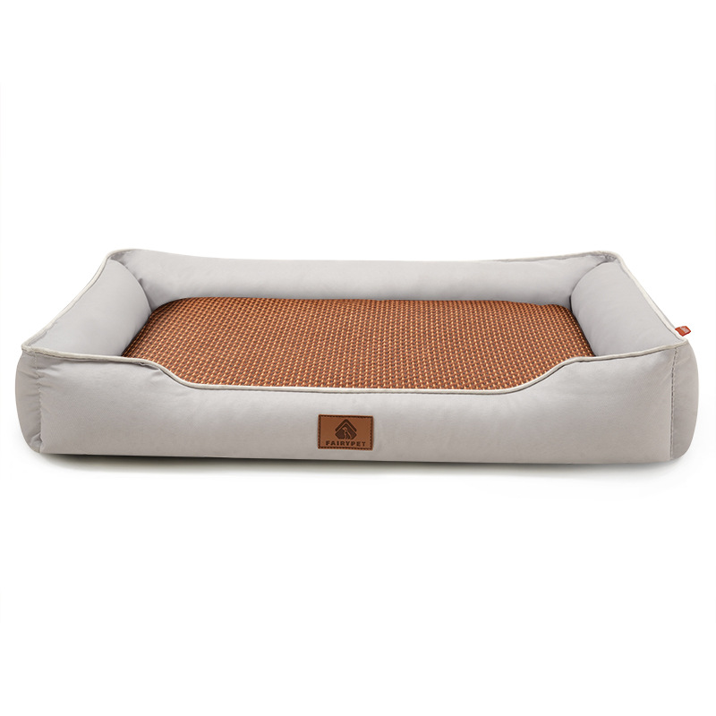 Light grey Rectangular Pet Bed with Removable Cooling Mat – Durable 600D