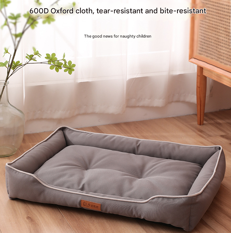 Khaki Rectangular Pet Bed with Removable Cooling Mat – Durable 600D Oxford view 2