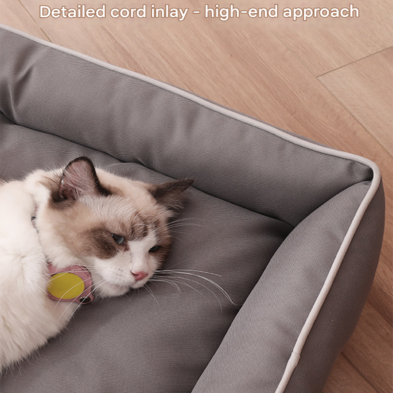 Khaki Rectangular Pet Bed with Removable Cooling Mat – Durable 600D Oxford view 5