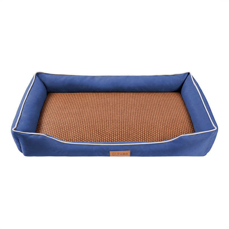 Blue Rectangular Pet Bed with Removable Cooling Mat – Durable 600D Oxford