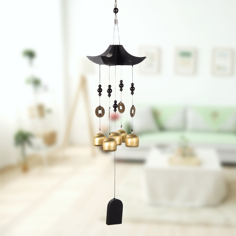 Brass Wind Chime with Wooden Pagoda Top – Elegant Metal Door & Home Decor Ornament view 2