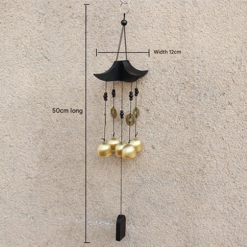 Brass Wind Chime with Wooden Pagoda Top – Elegant Metal Door & Home Decor Ornament view 4