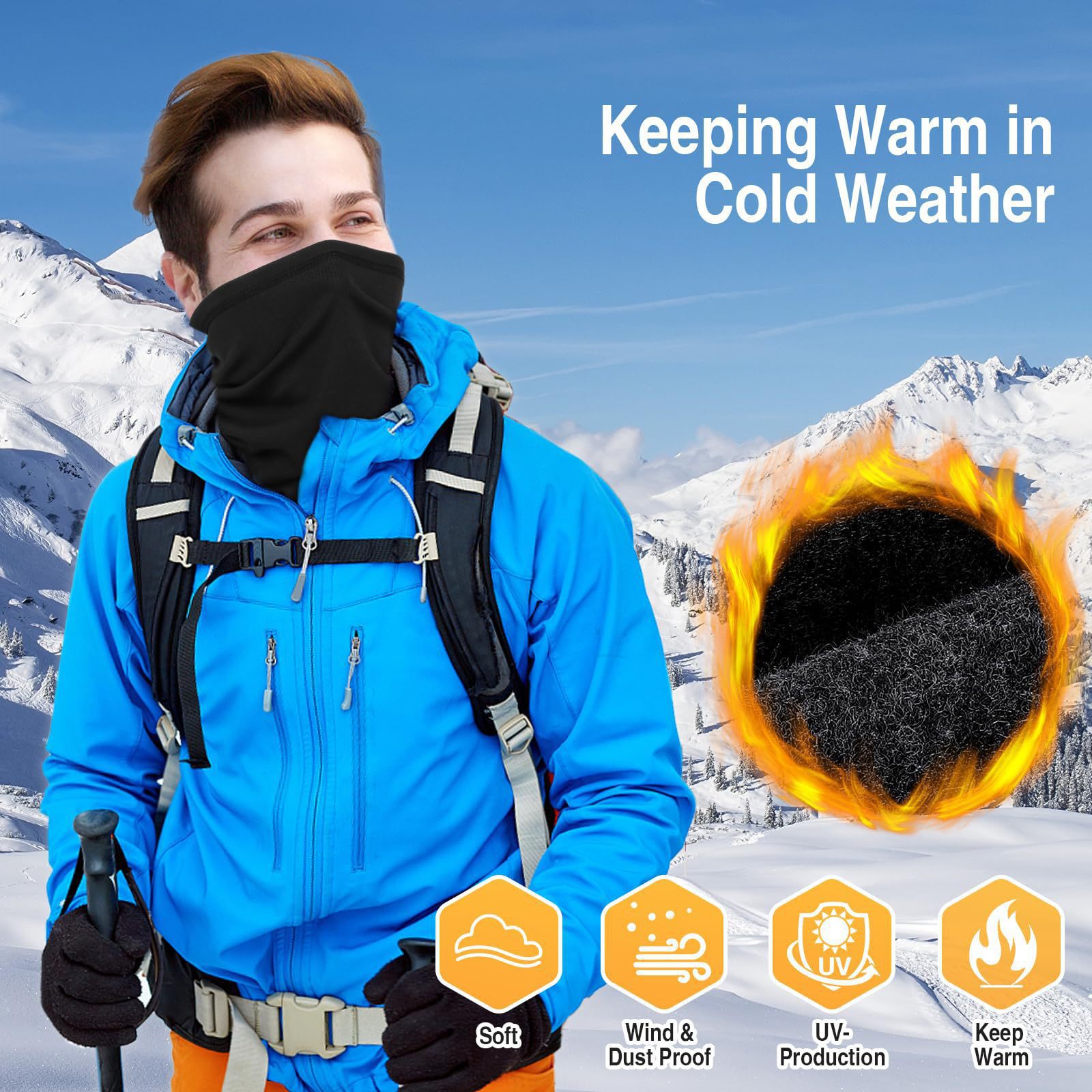 Black Multi-Functional Thermal Neck Gaiter – Windproof view 3