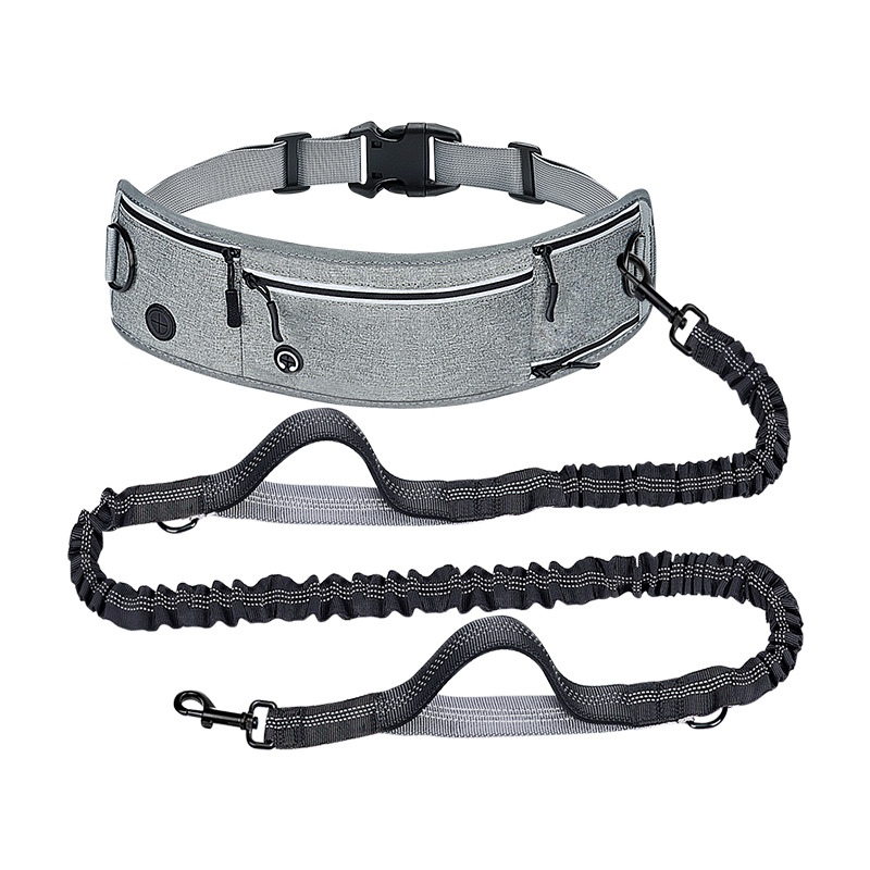 Grey Shock-Absorbing Running & Dog Walking Belt – Integrated Waist Pack with — image 1