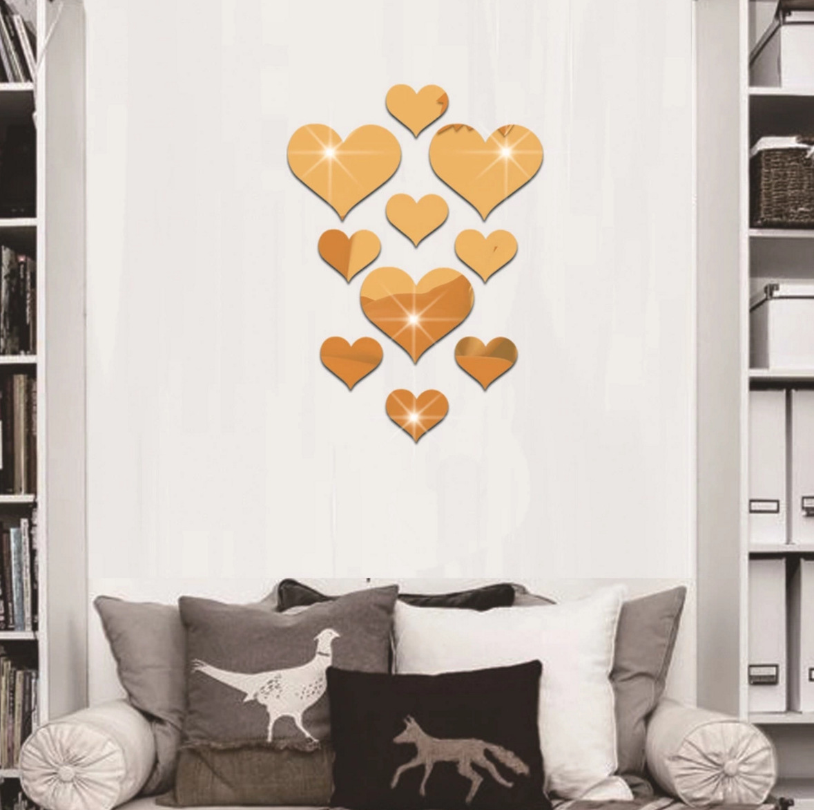 2-Pack Heart-Shaped Acrylic Mirror Wall Decals – Multi-Size Set (Max ~10.5cm) view 2