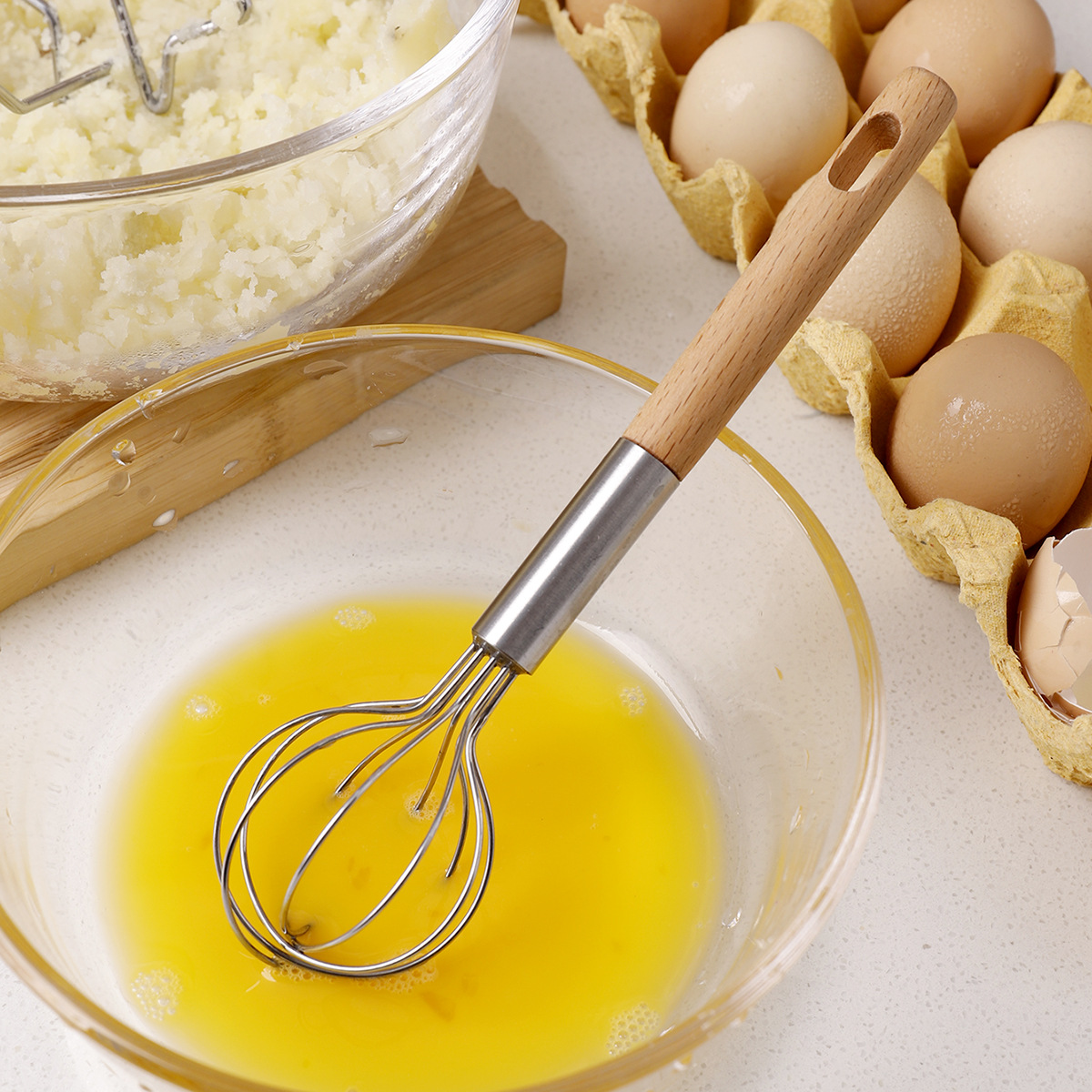 2-Piece Kitchen Tool Set: Mini Whisk + Star-Shaped Potato Masher – Compact for view 2