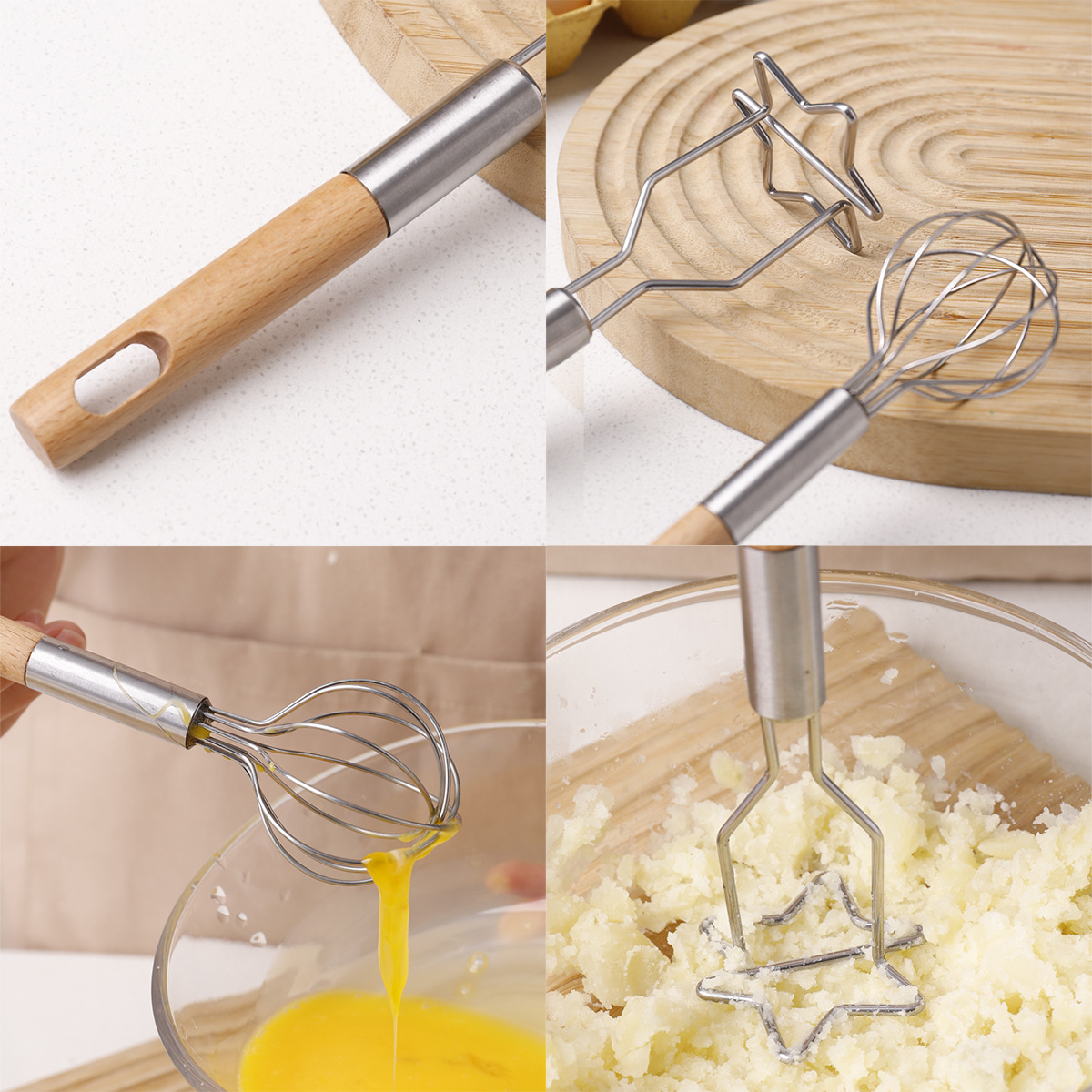 2-Piece Kitchen Tool Set: Mini Whisk + Star-Shaped Potato Masher – Compact for view 4