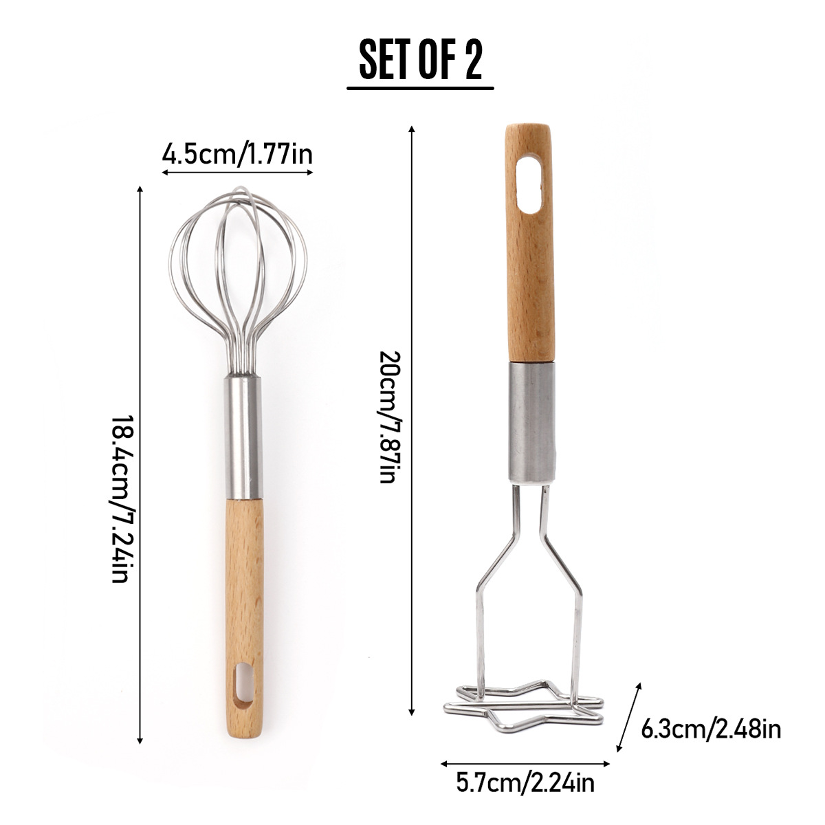 2-Piece Kitchen Tool Set: Mini Whisk + Star-Shaped Potato Masher – Compact for view 5