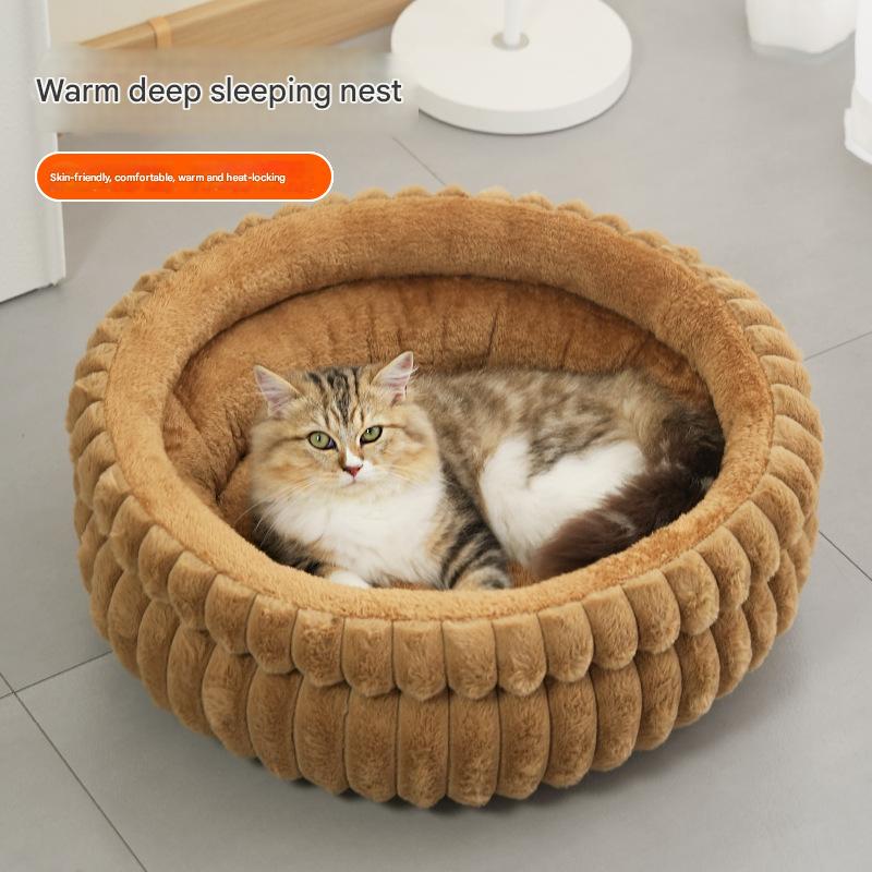 White Plush Round Pet Bed with Removable Cushion M Size view 2