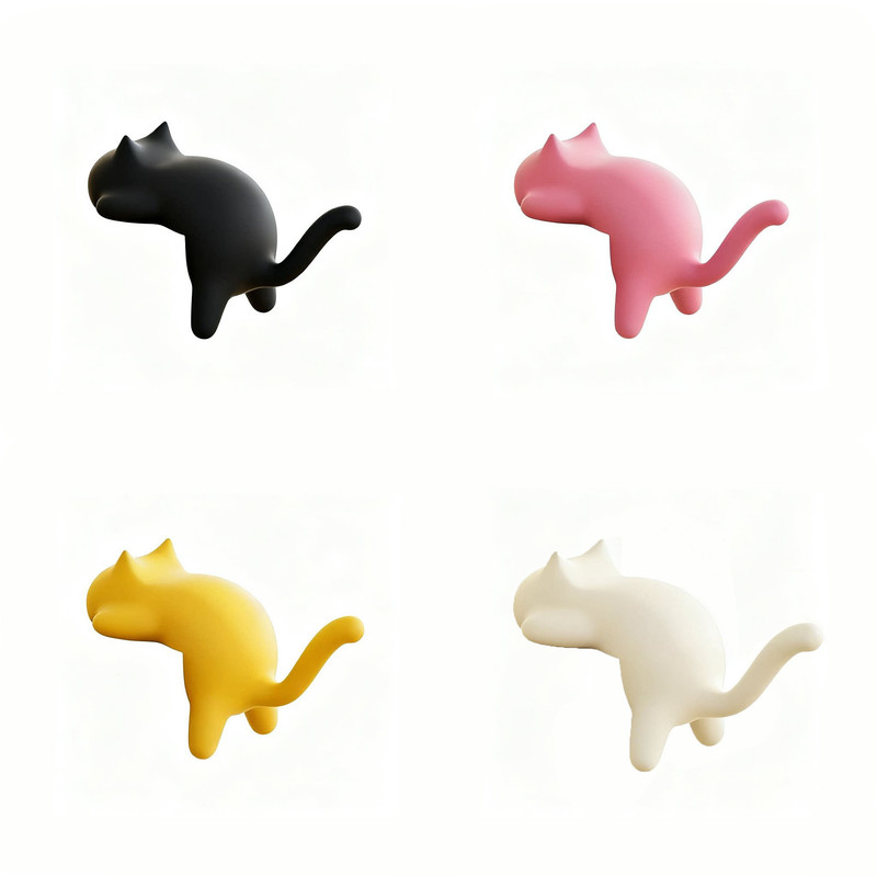 4-Pack Cat-Shaped Desk Hooks - No-Drill Adhesive Mount