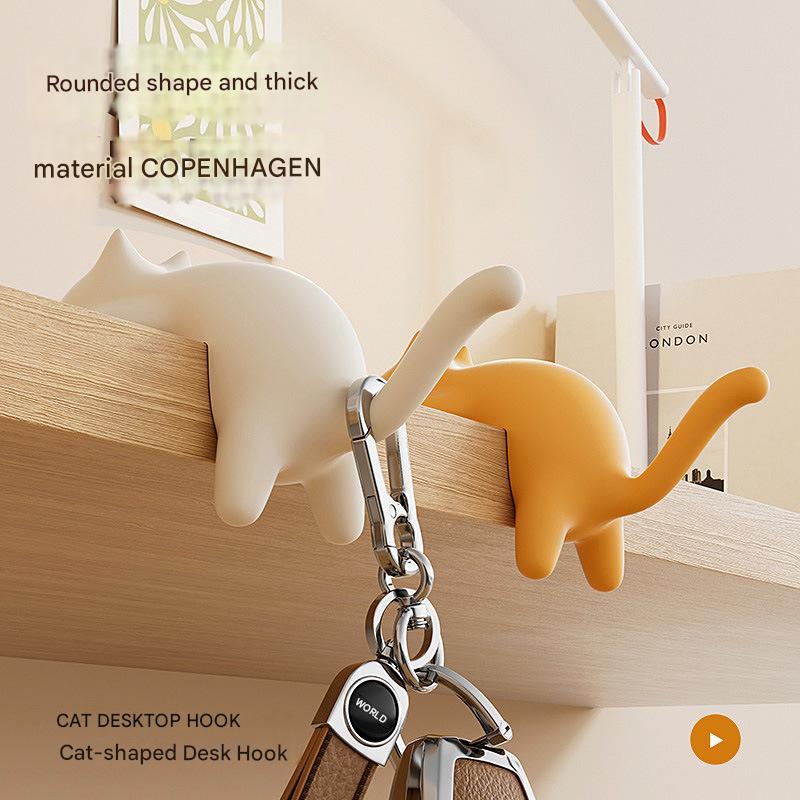 4-Pack Cat-Shaped Desk Hooks - No-Drill Adhesive Mount view 2