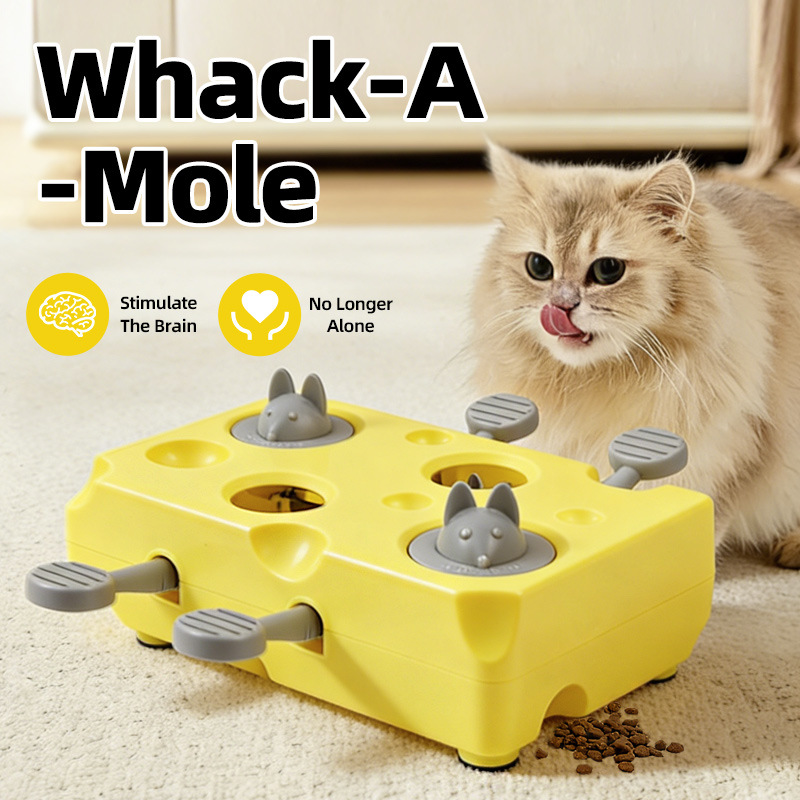 Yellow Cheese Whack-a-Mole Cat Toy – Interactive Treat Dispenser & Snack view 2