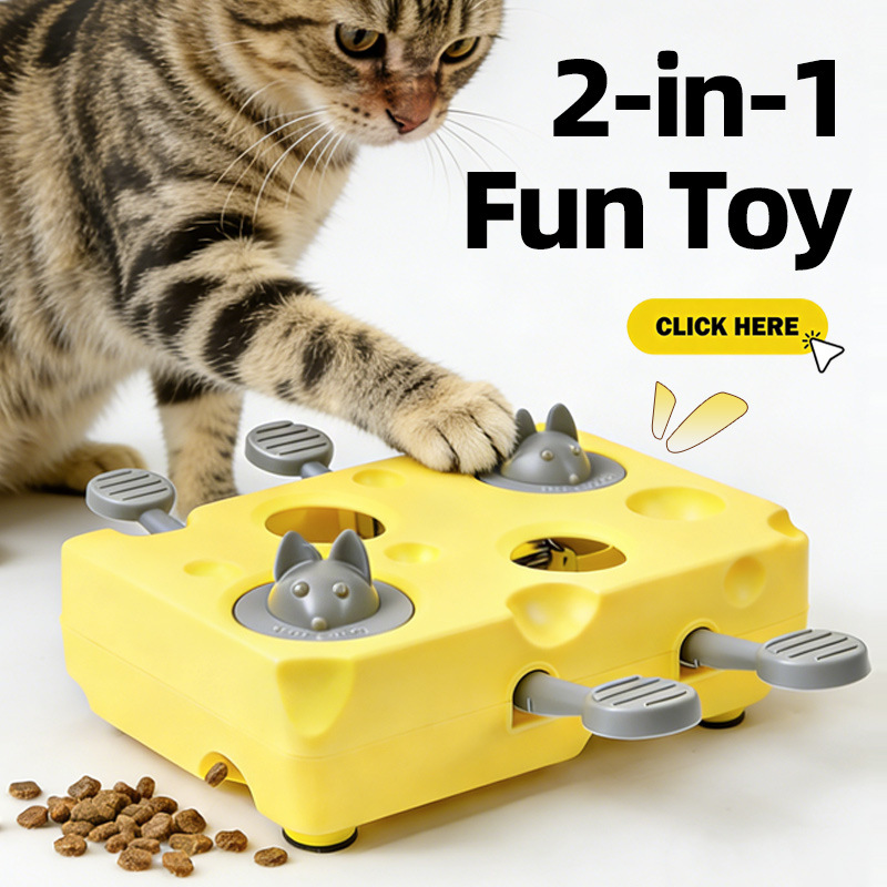 Yellow Cheese Whack-a-Mole Cat Toy – Interactive Treat Dispenser & Snack view 5