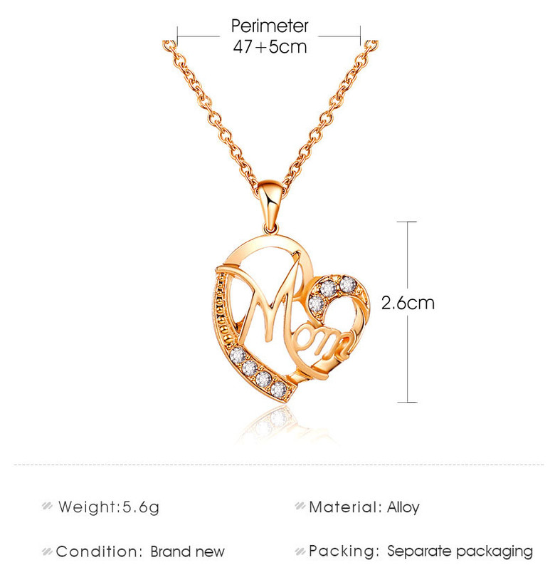Rose gold MOM Heart Pendant Necklace with Rhinestones - Adjustable 47+5cm Chain view 5