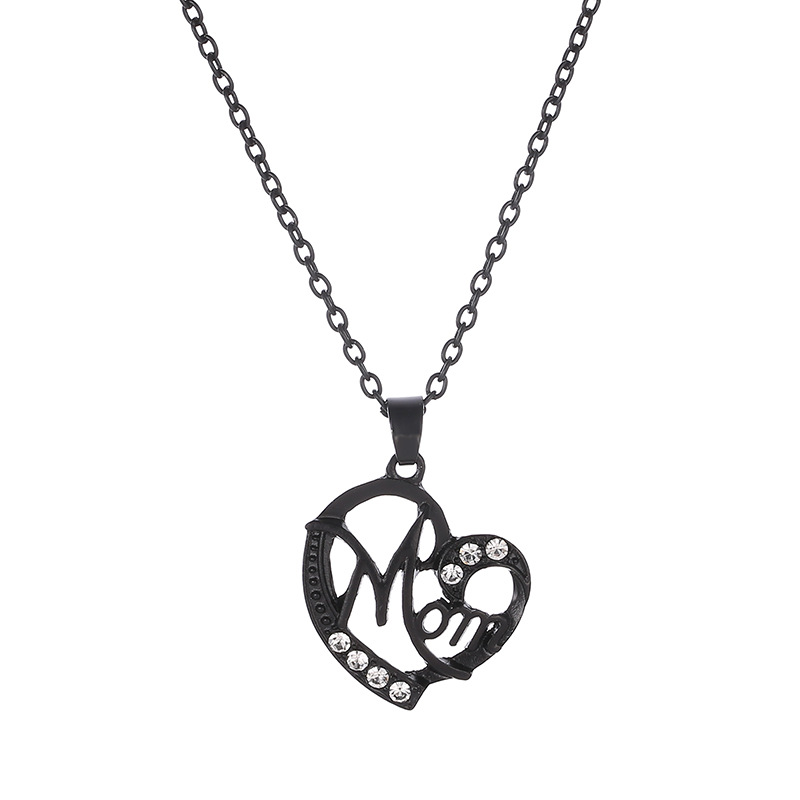Yahai MOM Heart Pendant Necklace with Rhinestones - Adjustable 47+5cm Chain