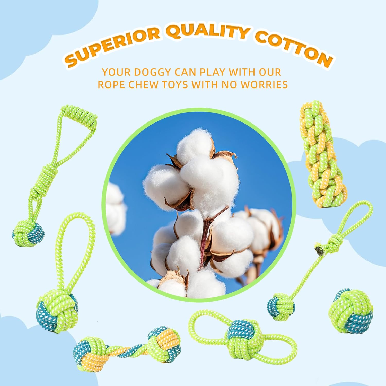 7-Piece Red and Green Durable Cotton Rope Dog Toy Set - Washable Knotted Ball view 6
