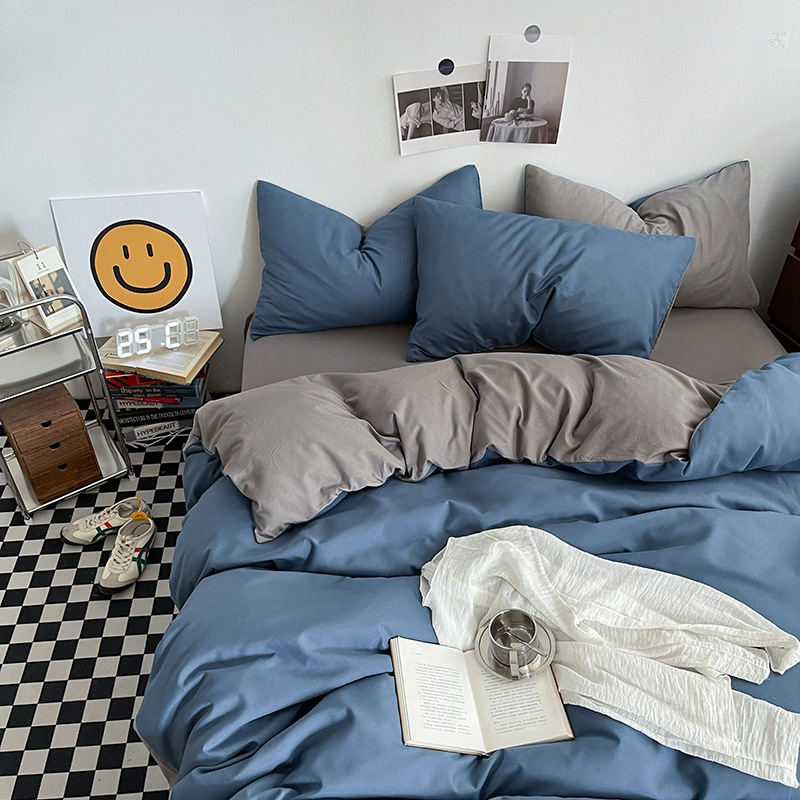 Baolan Light Grey Washed Cotton Bedding Set - Solid Color Fitted Sheet Style
