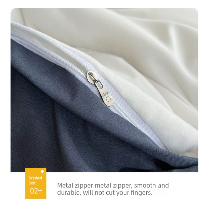 Baolan Light Grey Washed Cotton Bedding Set - Solid Color Fitted Sheet Style view 4